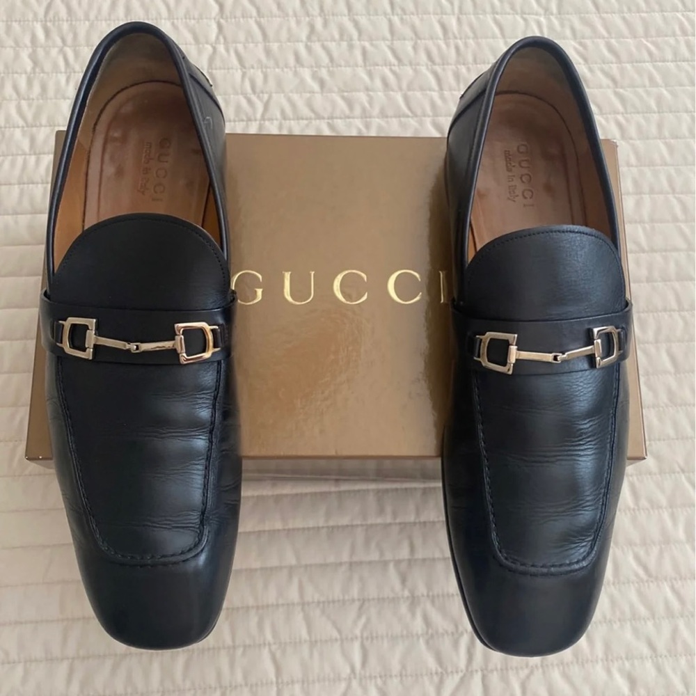 Gucci Men's Black Leather Horsebit Loafers